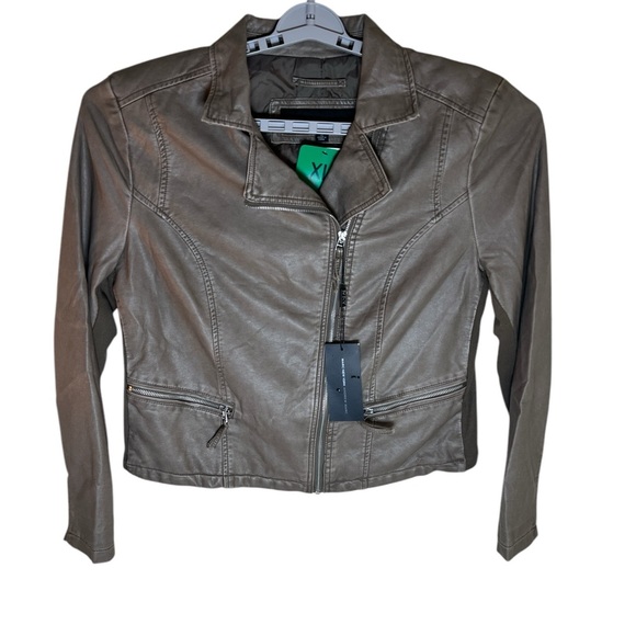 NWT 🔥 Brown Faux Leather Moto Jacket XL - Picture 2 of 6